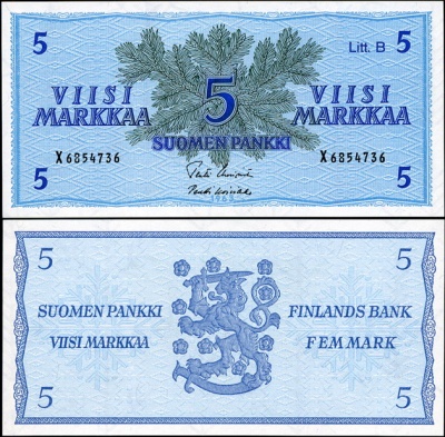 Финляндия. 5 марок (Unc) 1963