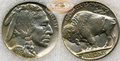 США. 5 центов (Никель). 1937 (S) (BU / MS-63. Слаб)