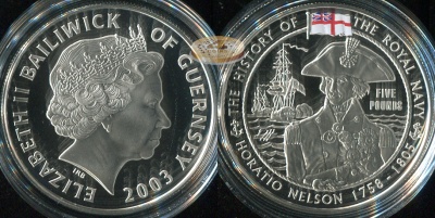 Гернси. 5 фунтов. 2003 (Proof. Серебро. Эмаль)