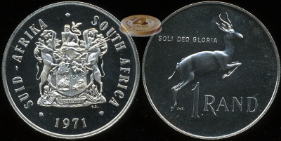Южная Африка. 1 ранд. 1971 (Proof. Серебро)