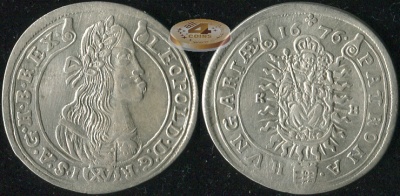 Венгрия. 15 крейцеров. 1676.KB (aXF. Серебро)