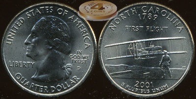 США. Квотер (25 центов). 2001.D (Unc) Северная Каролина