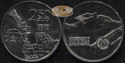 Португалия. 2.5 евро. 2014 (Unc) Всемирное наследие UNESCO. Коимбрский университет