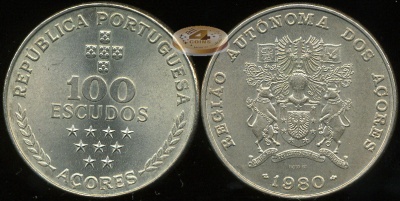 Азорские о-ва. 100 эскудо. 1980 (aUnc)