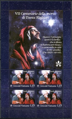 Ватикан. 2021. 700-летие со дня смерти Данте Алигьери (Малый лист. MNH OG)