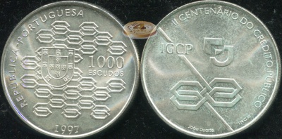 Португалия. 1000 эскудо. 1997 (Unc. Серебро)