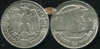Польша. 100 злотых. 1966 (Unc. Проба. Серебро)