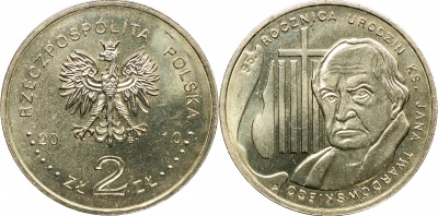 Польша. Монета 2 злотых. 2010 (KM#Y.730. Unc) 95 лет со дня рождения Яна Твардовского