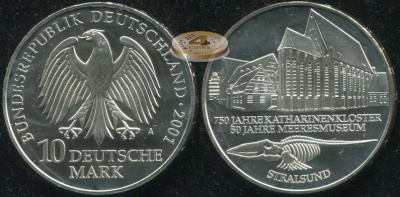 Германия [ФРГ]. 10 марок. 2001.A (Unc. Серебро)