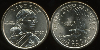США. 1 доллар. "Голден доллар". 2007 (P). Unc