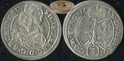 Св. Римская имп. (Австрия). Грошен. 1663 (XF. Серебро)