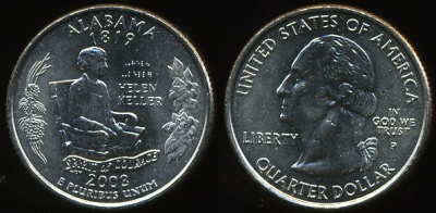 США. Квотер (25 центов). 2003.P (Unc) Алабама