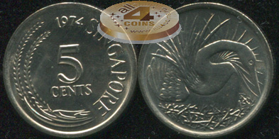 Сингапур. 5 центов. 1974 (Unc)