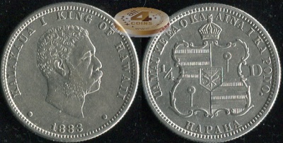 Гавайи (США). 1/4 доллара. 1883 (VF+/XF. Серебро)