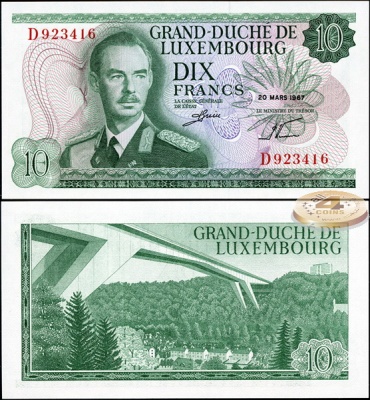Люксембург. 10 франков (Unc) 1967
