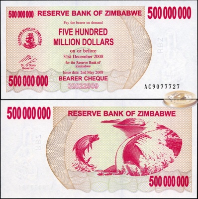 Зимбабве. 500 000 000 долларов (Unc) 2008
