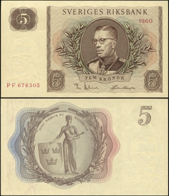 Швеция. Банкнота 5 крон. 1960. Unc. Бумага. Кат.# P.42e