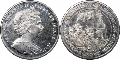 Фолклендские о-ва. Монета 1 крона. 2007 (KM#NL. Unc) 25 лет со дня Освобождения