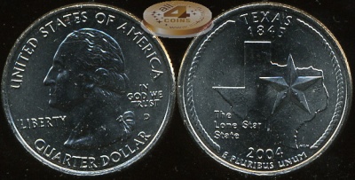 США. Квотер (25 центов). 2004.D (Unc) Техас
