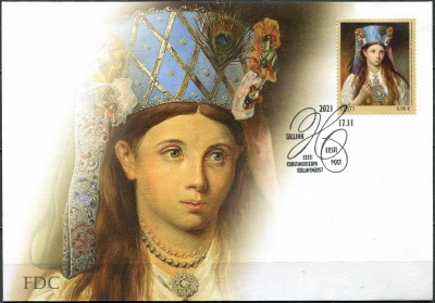 Эстония. 2021. "Эстонская невеста" (1852), Густав Адольф Гиппиус (Конверт Первого Дня. Mint)