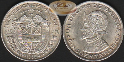 Панама. 1/10 бальбоа. 1953 (Unc. Серебро)