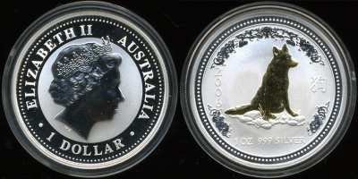 Австралия. 1 доллар. Год Собаки. 2006 (Серебро с позолотой)