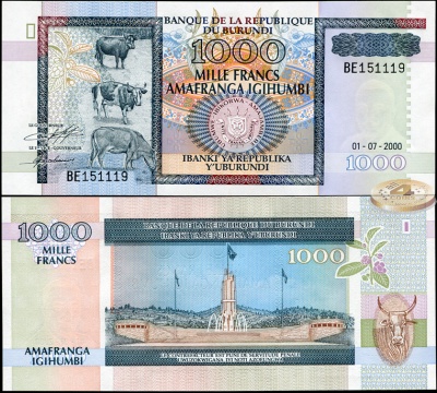 Бурунди. 1000 франков (Unc) 2000
