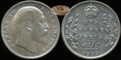 Британская Индия. 1 рупия. 1904 (Серебро)