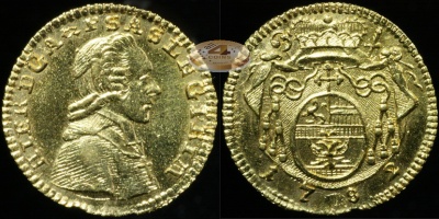 Австрия (Зальцбург). 1/4 дуката. 1782 (XF. Золото)