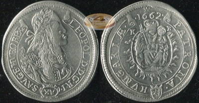 Венгрия. 15 крейцеров. 1662.KB (aXF. Серебро)