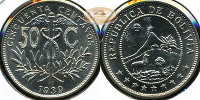 Боливия. 50 центаво. 1939 (Unc)