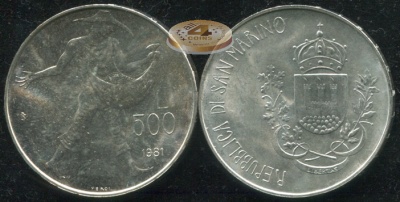 Сан-Марино. 500 лир. 1981 (Unc. Серебро)