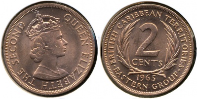 Британские Карибские Штаты. 2 цента. 1965 (Unc)