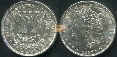 США. 1 доллар. 1921 (aUnc++. Серебро)