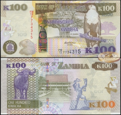 Замбия. Банкнота 100 квач. 2012(2013). Unc. Бумага. Кат.# P.54a
