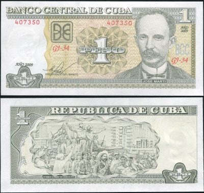 Куба Банкнота 1 песо 2009 Unc Бумага Кат# P.121j