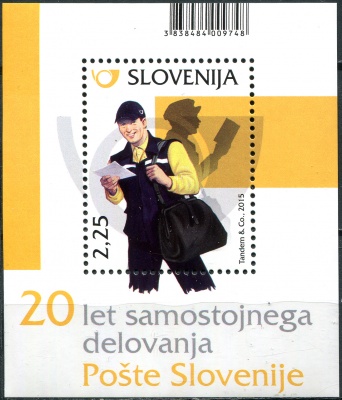 Словения. 2015. 20 лет Словенской почте (Почтовый блок. MNH OG)
