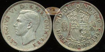Великобритания. 1/2 кроны. 1943 (XF+/aUnc. Серебро)