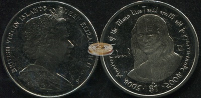 Британские Виргинские о-ва. Монета 1 доллар. 2006 (KM#NL. Unc) 500 лет картине "Мона Лиза"