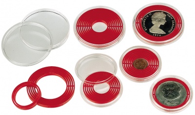 Большая капсула для монет с дистанционным красным вкладышем Lindner