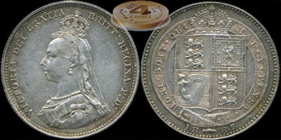 Великобритания. 1 шиллинг. 1887 (XF+. Серебро)