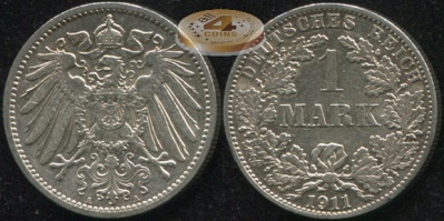 Германия [Кайзер Райх]. 1 марка. 1911.A (XF. Серебро)
