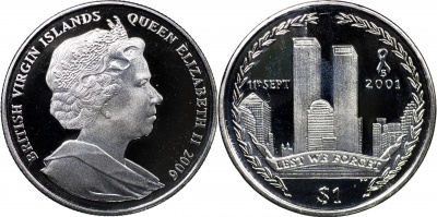 Британские Виргинские о-ва. Монета 1 доллар. 2006 (KM#349. Prooflike. Капсула) 5-я годовщина теракта
