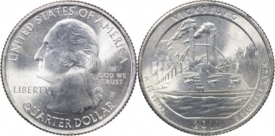 США. Монета 25 центов [Квотер]. 2011.P (KM#497. Unc) Vicksburg [Mississippi]