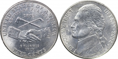США. Монета 5 центов [Никель]. 2004.P (KM#360. Unc) Покупка Луизианы
