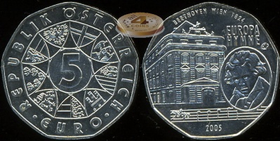 Австрия. 5 евро. 2005 (Unc. Серебро)