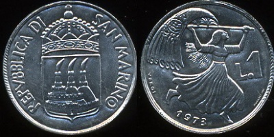 Сан-Марино. 1 лира. 1973 ( Unc)