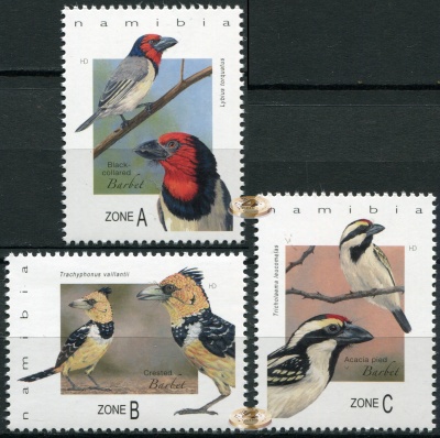 Намибия. 2017. Птицы- бородатки Намибии (Серия. MNH OG)
