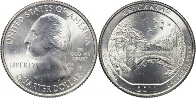 США. Монета 25 центов [Квотер]. 2011.P (KM#498. Unc) Chickasaw [Oklahoma]
