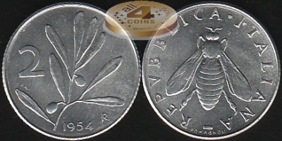 Италия. 2 лиры. 1954 (Unc)